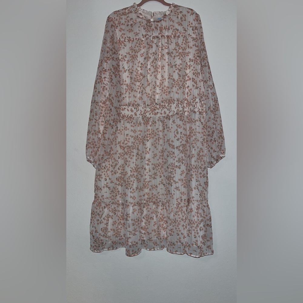Draper James 3X Dress, Long Sleeve, Mid Length, New With Tags, White with gold